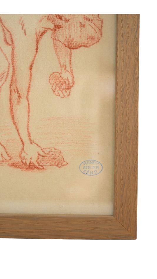 Henry Sené Sanguine Figure Study, Atelier Stamp