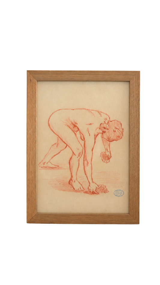 Henry Sené Sanguine Figure Study, Atelier Stamp