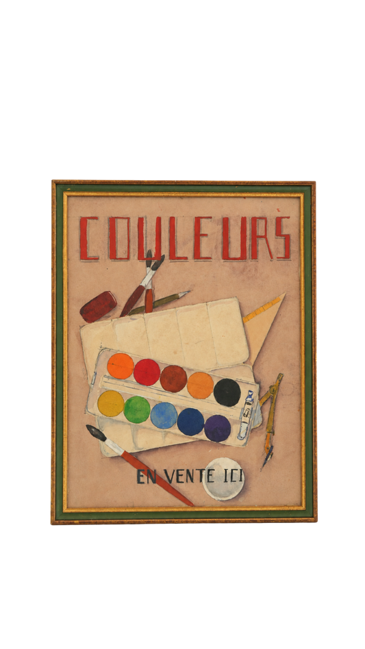 Vintage French “Couleurs – En Vente Ici” Watercolor