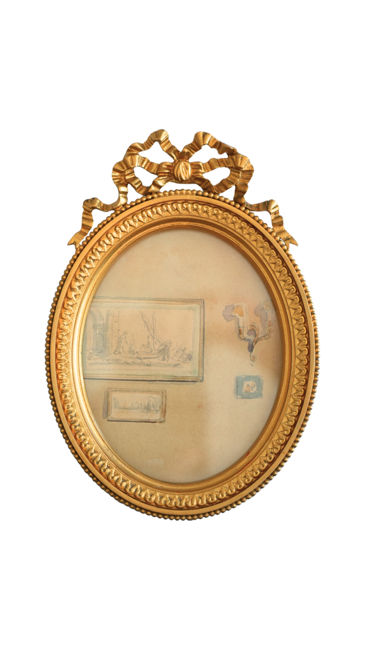 French Louis XVI Gilt Bronze Oval Bow Frame