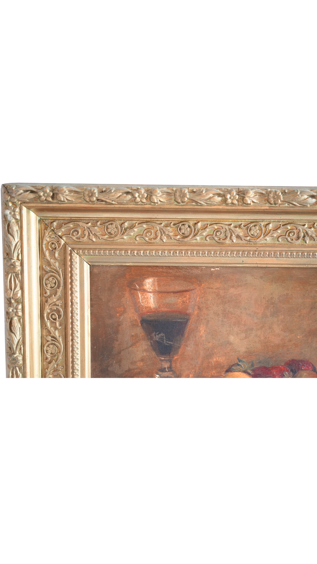 Antique French Still Life with Wine & Strawberries
