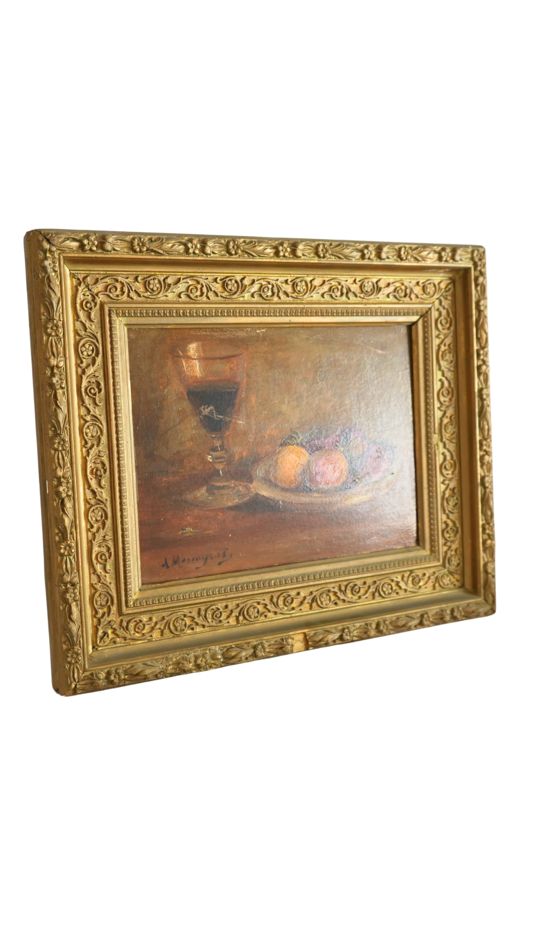 Antique French Still Life with Wine & Strawberries
