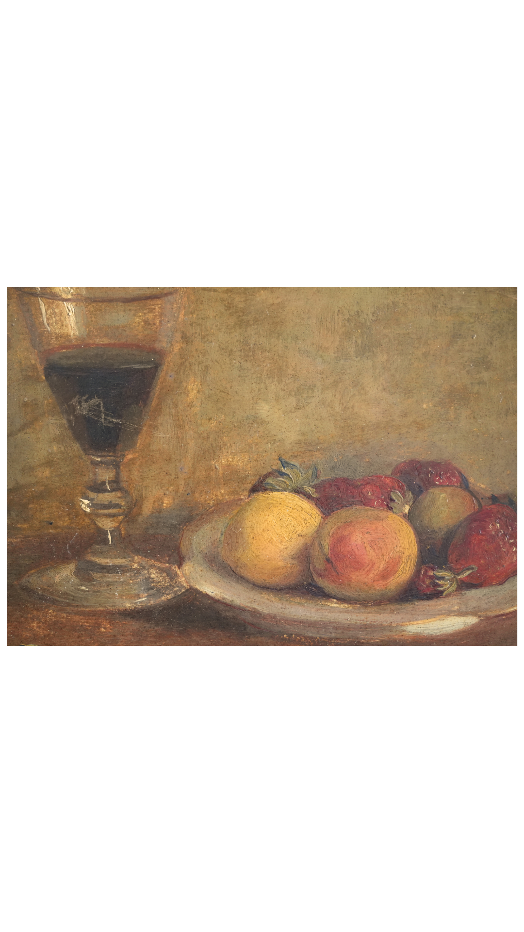 Antique French Still Life with Wine & Strawberries
