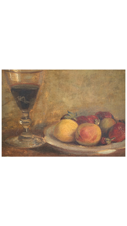 Antique French Still Life with Wine & Strawberries