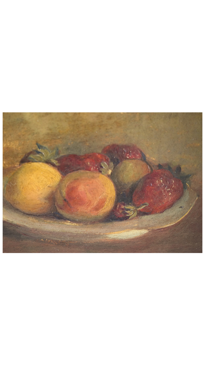 Antique French Still Life with Wine & Strawberries