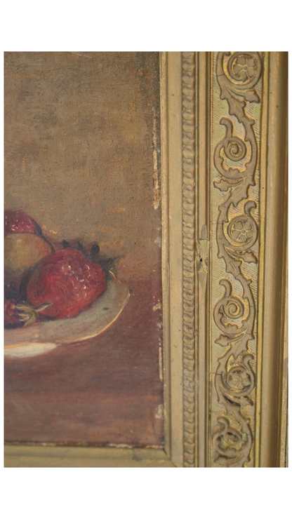 Antique French Still Life with Wine & Strawberries
