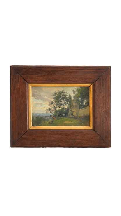 French Landscape Painting in Oak Frame