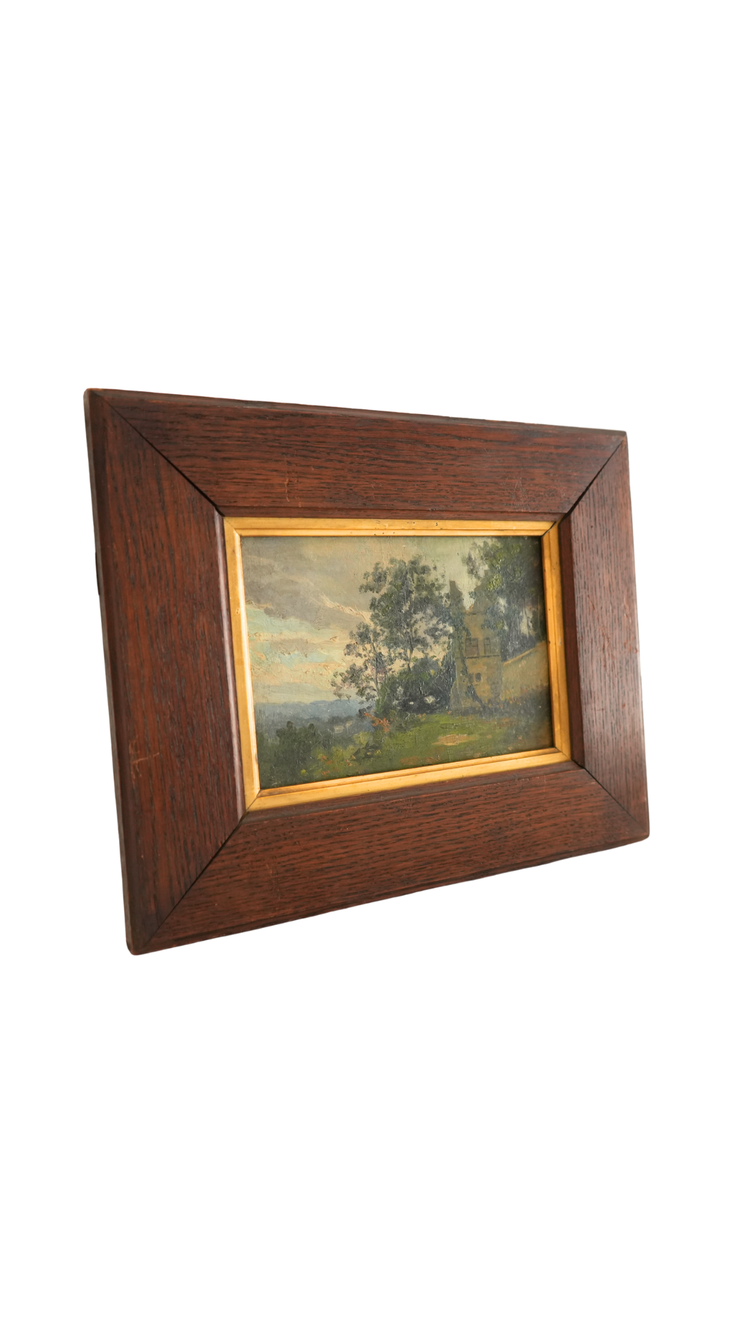 French Landscape Painting in Oak Frame