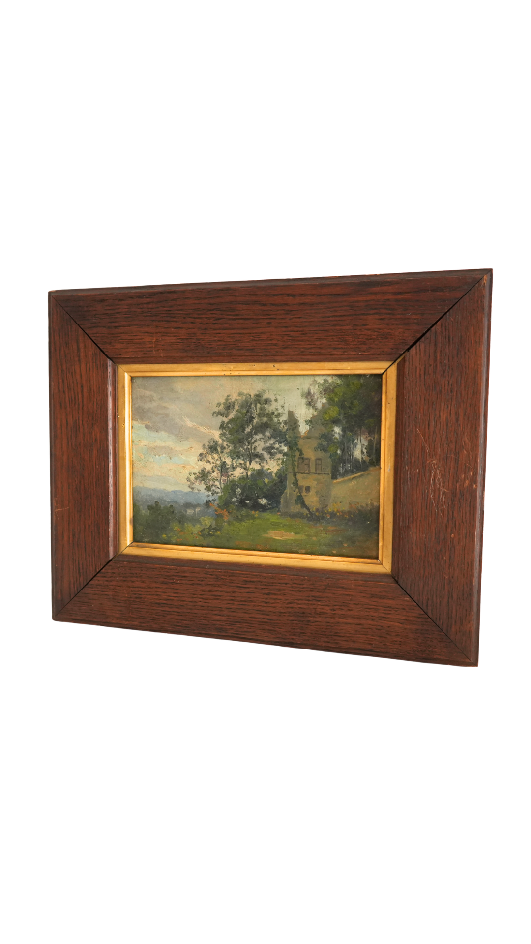 French Landscape Painting in Oak Frame