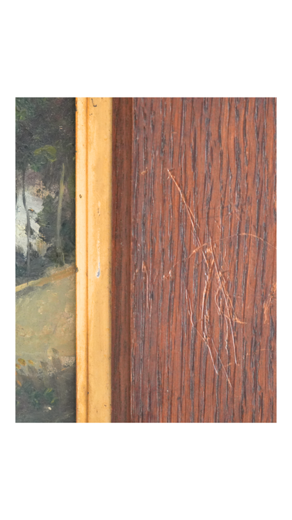 French Landscape Painting in Oak Frame