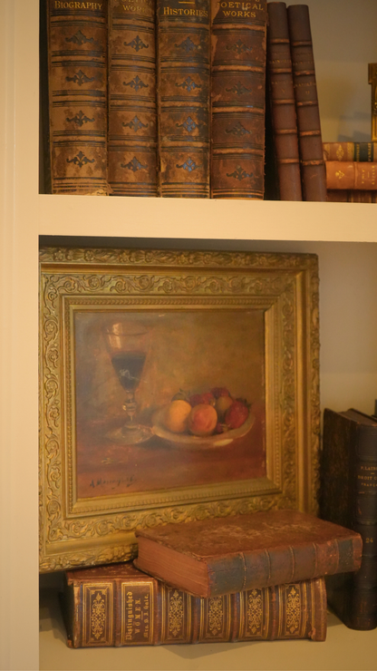 Antique French Still Life with Wine & Strawberries