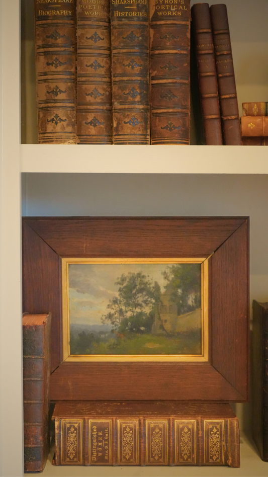 French Landscape Painting in Oak Frame