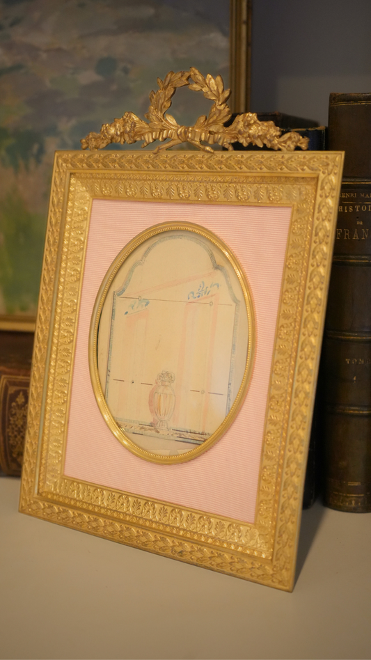 Antique French Louis XVI Gilt Bronze Bow & Laurel Frame