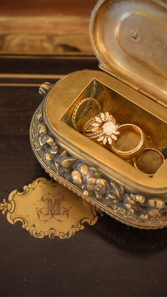 Antique French Bronze Stamp Box with Floral Relief