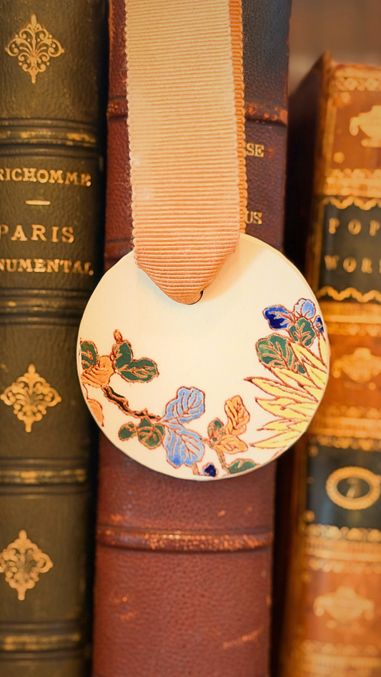 Antique French Faience Ornament with Antique French Ribbon