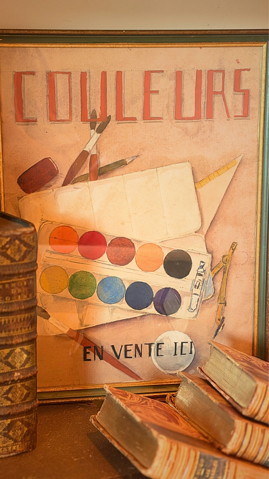 Vintage French “Couleurs – En Vente Ici” Watercolor