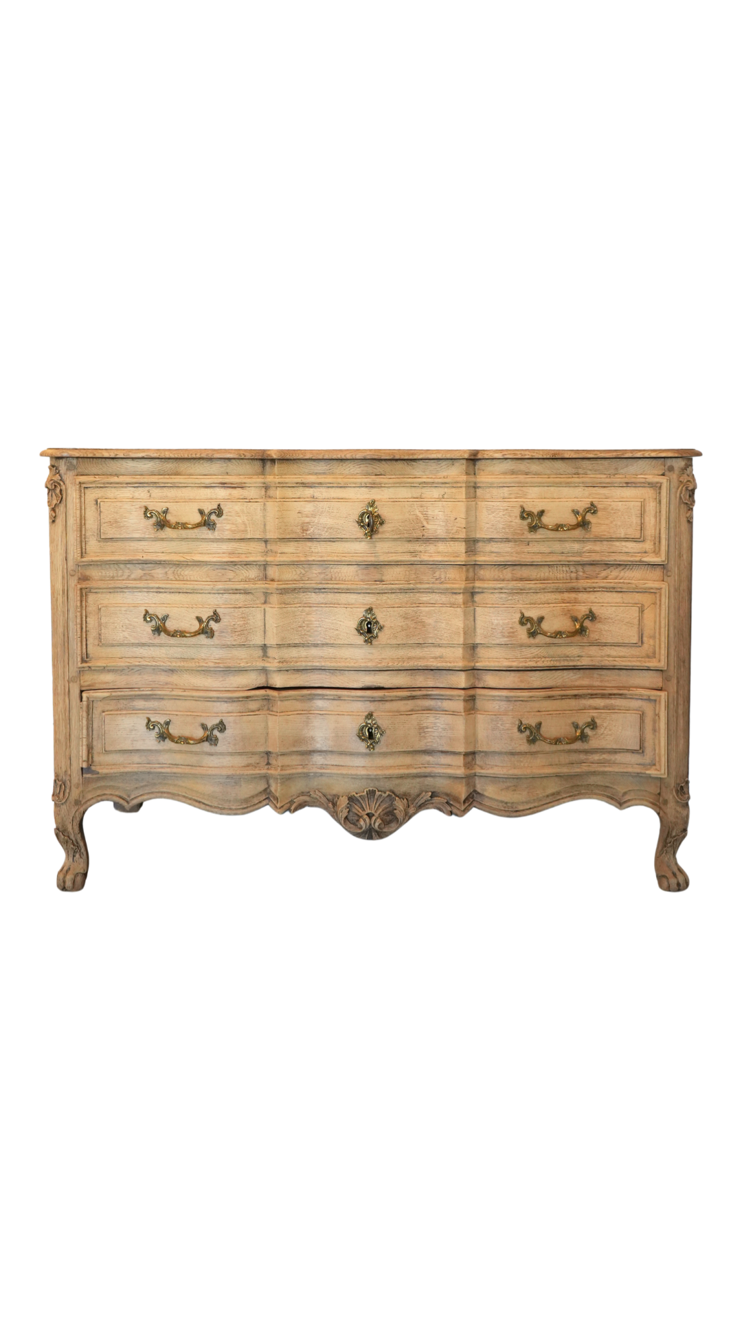 French Bleached Oak Louis XV Style Commode
