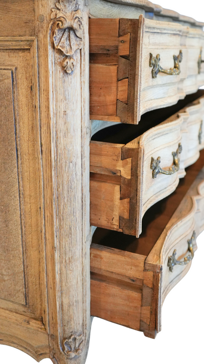 French Bleached Oak Louis XV Style Commode