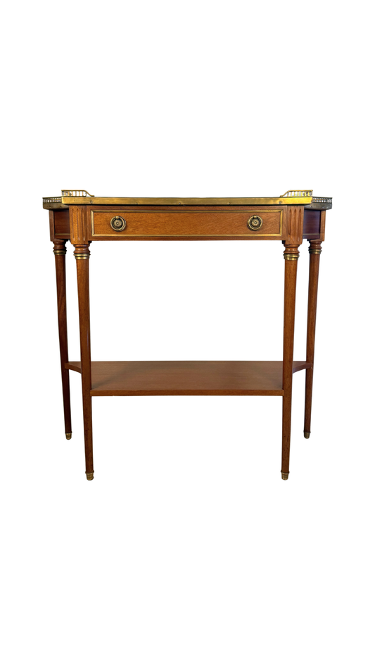 French Louis XVI Style Marble-Top Console Table with Brass Gallery