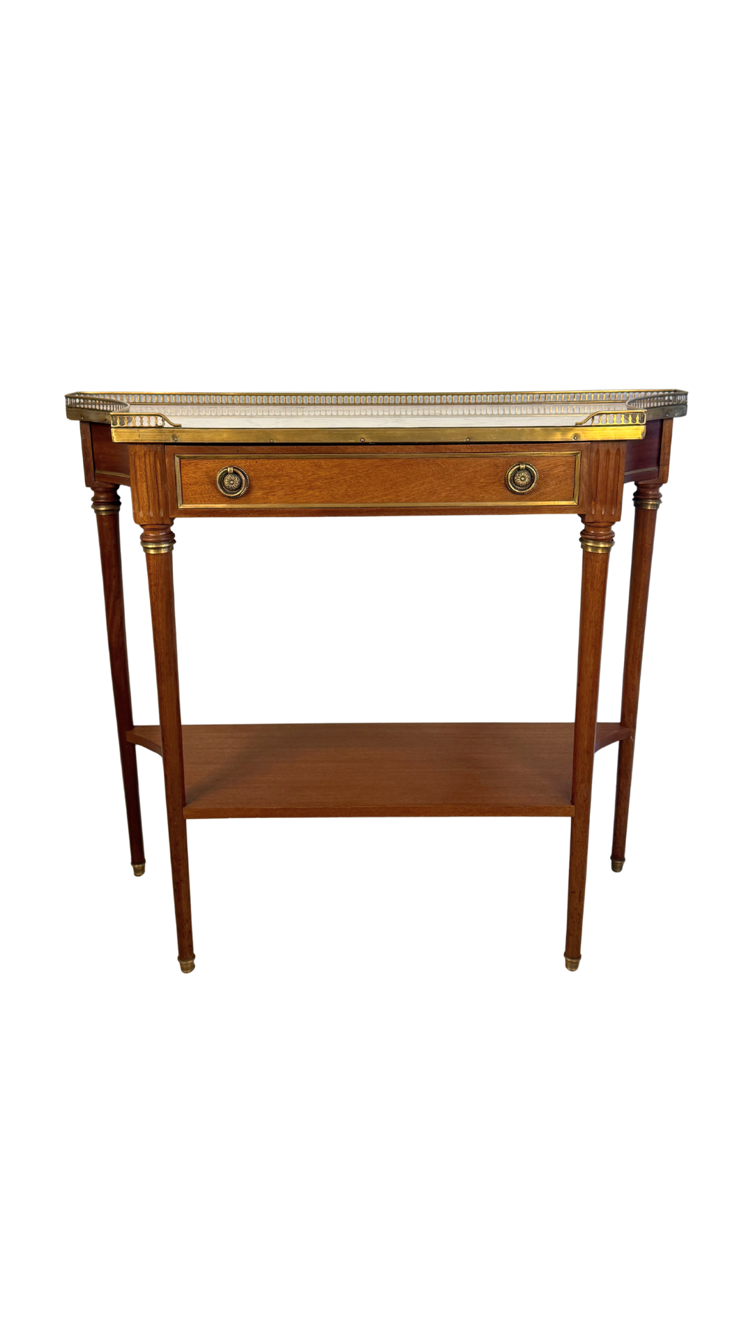 French Louis XVI Style Marble-Top Console Table with Brass Gallery