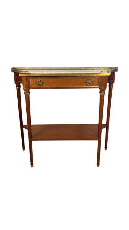 French Louis XVI Style Marble-Top Console Table with Brass Gallery