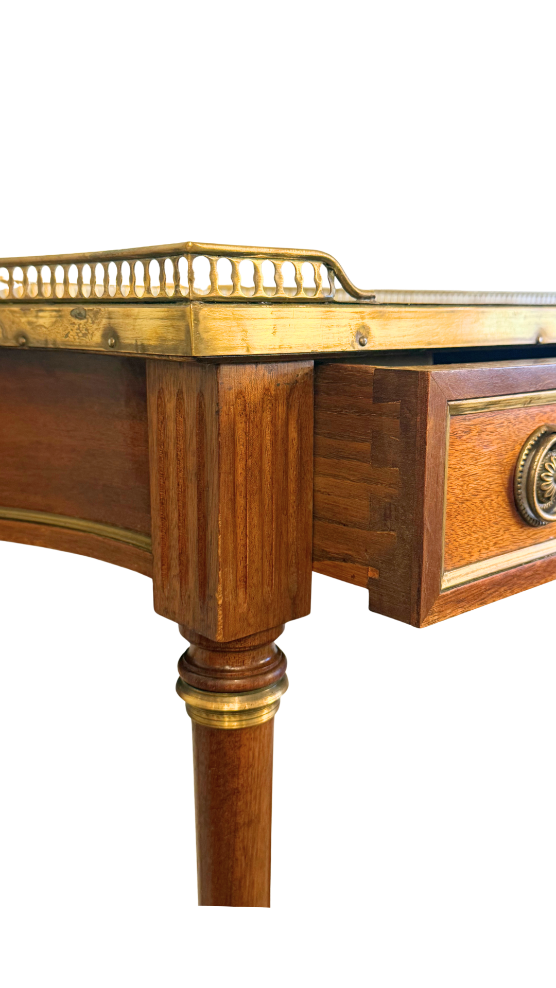French Louis XVI Style Marble-Top Console Table with Brass Gallery