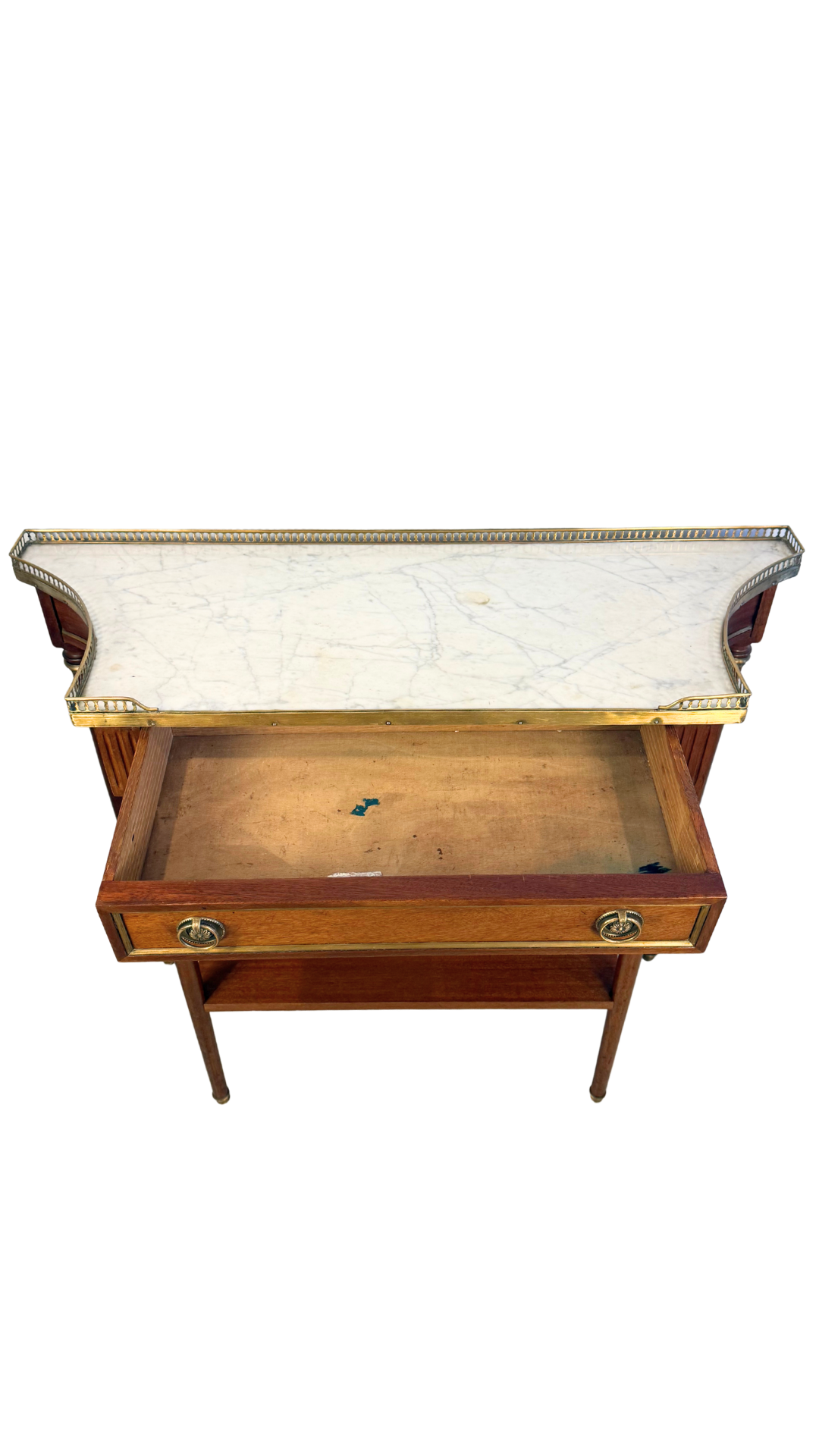 French Louis XVI Style Marble-Top Console Table with Brass Gallery