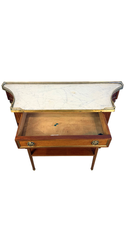 French Louis XVI Style Marble-Top Console Table with Brass Gallery