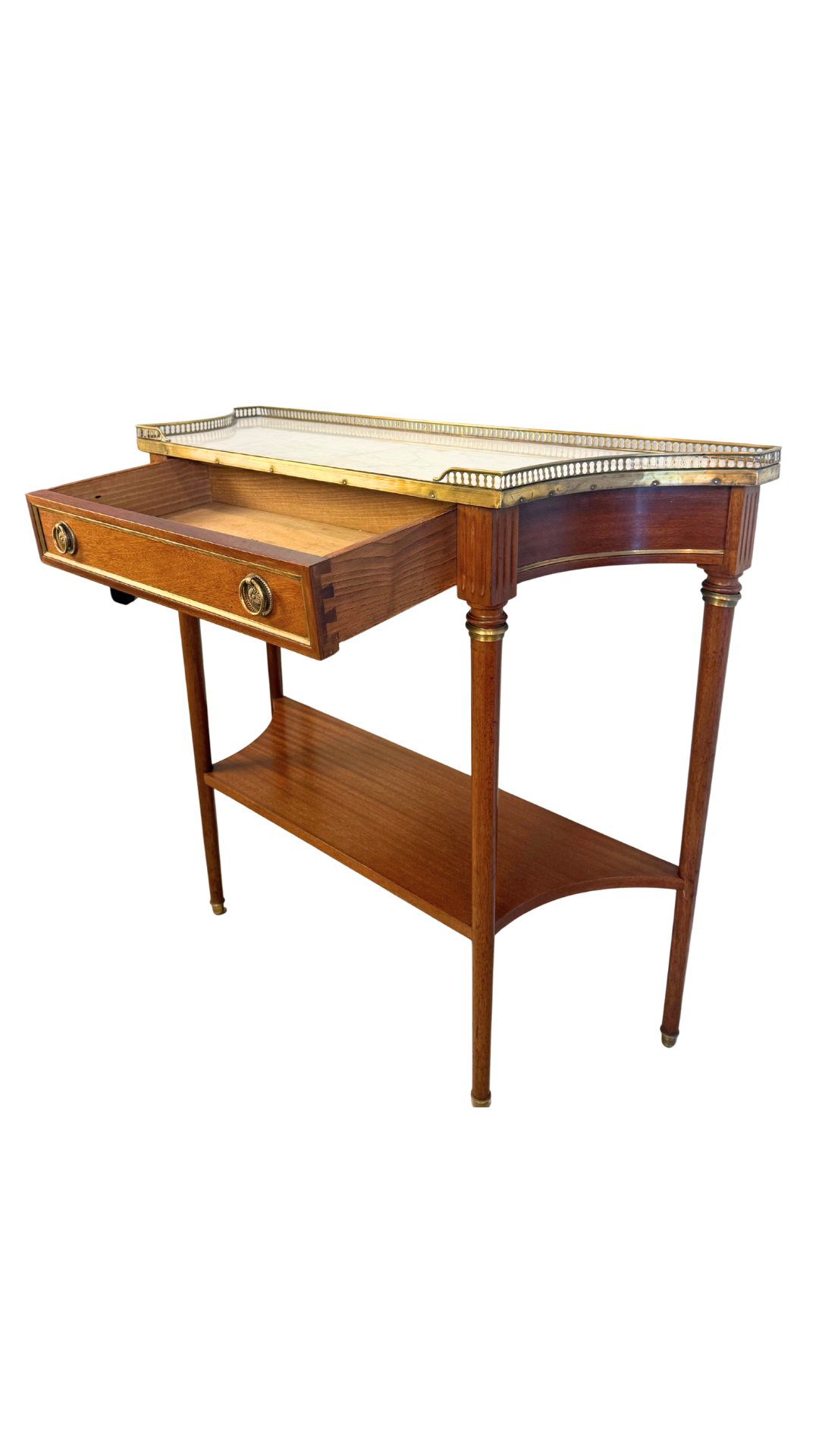 French Louis XVI Style Marble-Top Console Table with Brass Gallery