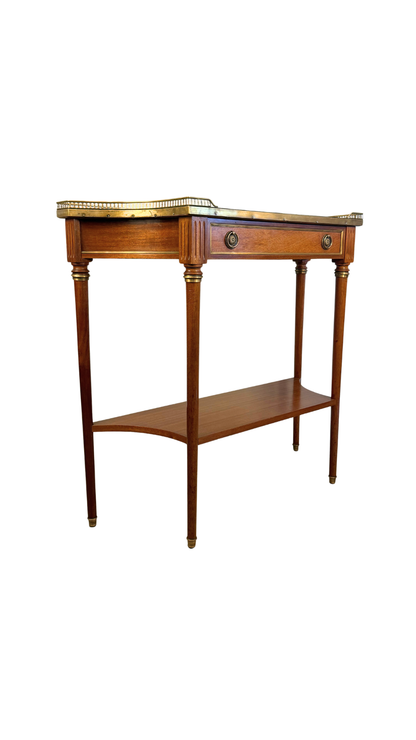 French Louis XVI Style Marble-Top Console Table with Brass Gallery