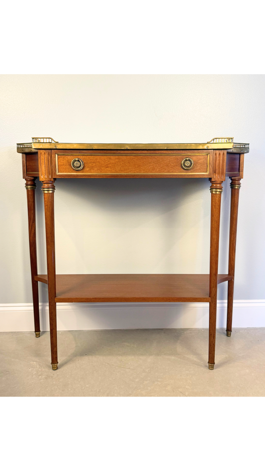 French Louis XVI Style Marble-Top Console Table with Brass Gallery