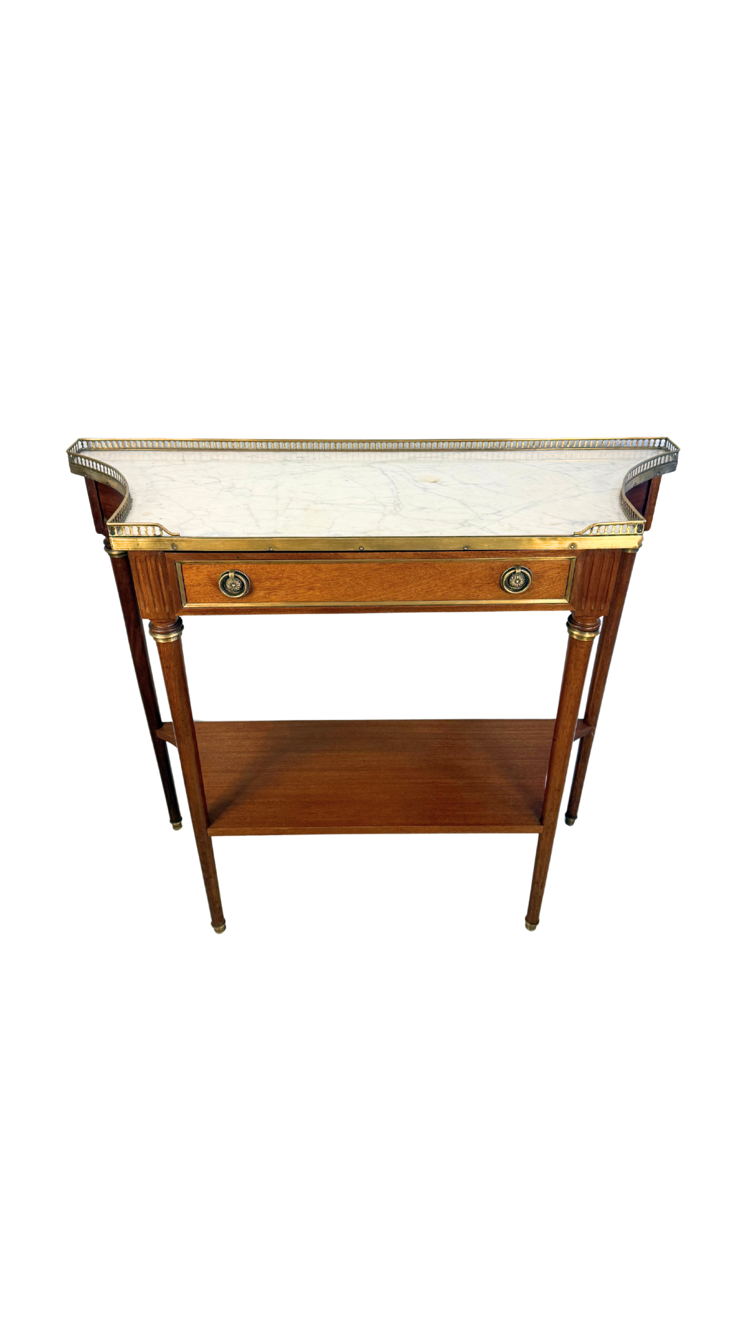 French Louis XVI Style Marble-Top Console Table with Brass Gallery