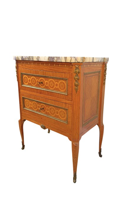 Signed A. Bougenier French Louis XVI Style Marquetry Side Chest