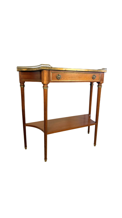 French Louis XVI Style Marble-Top Console Table with Brass Gallery