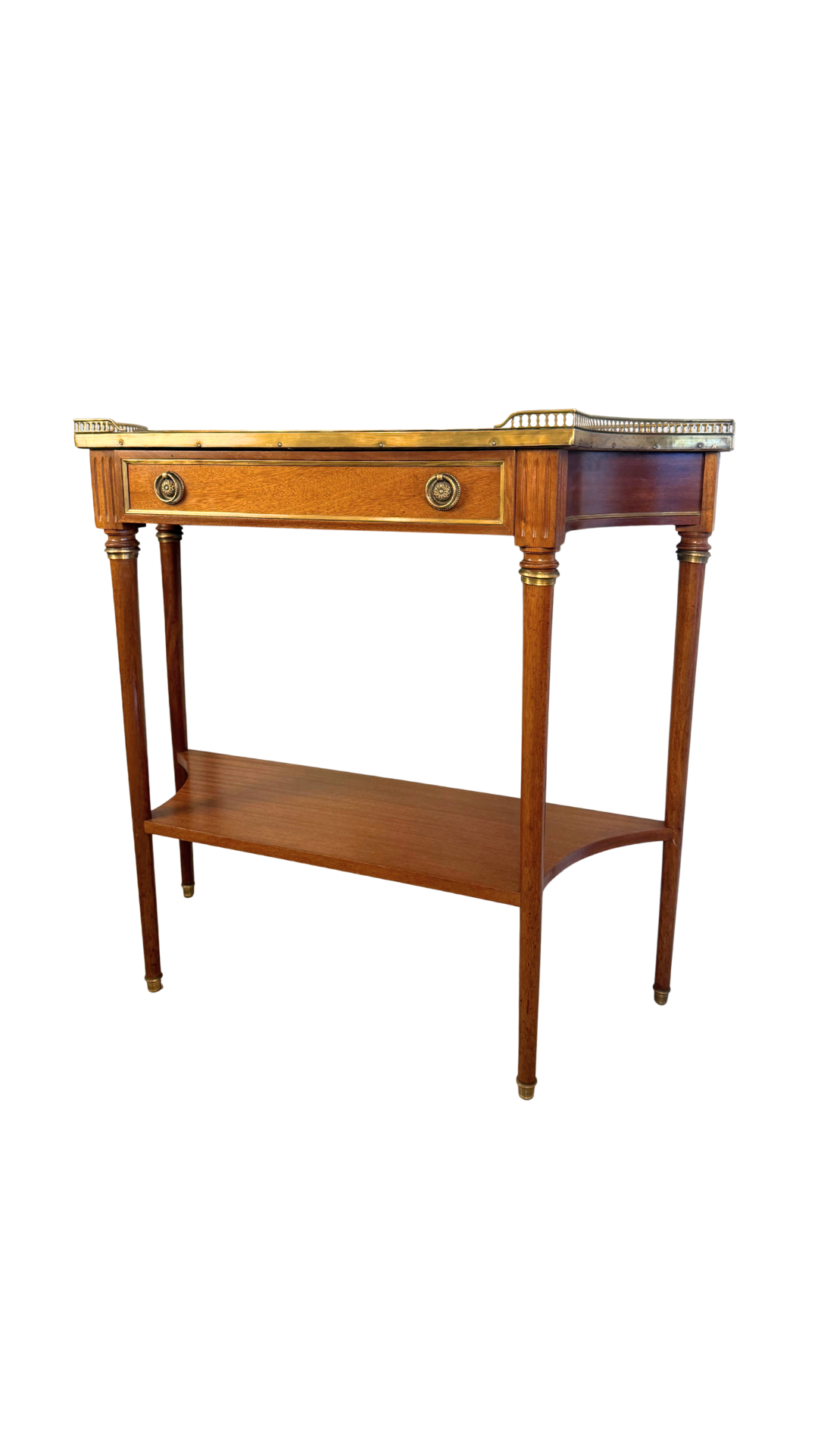French Louis XVI Style Marble-Top Console Table with Brass Gallery