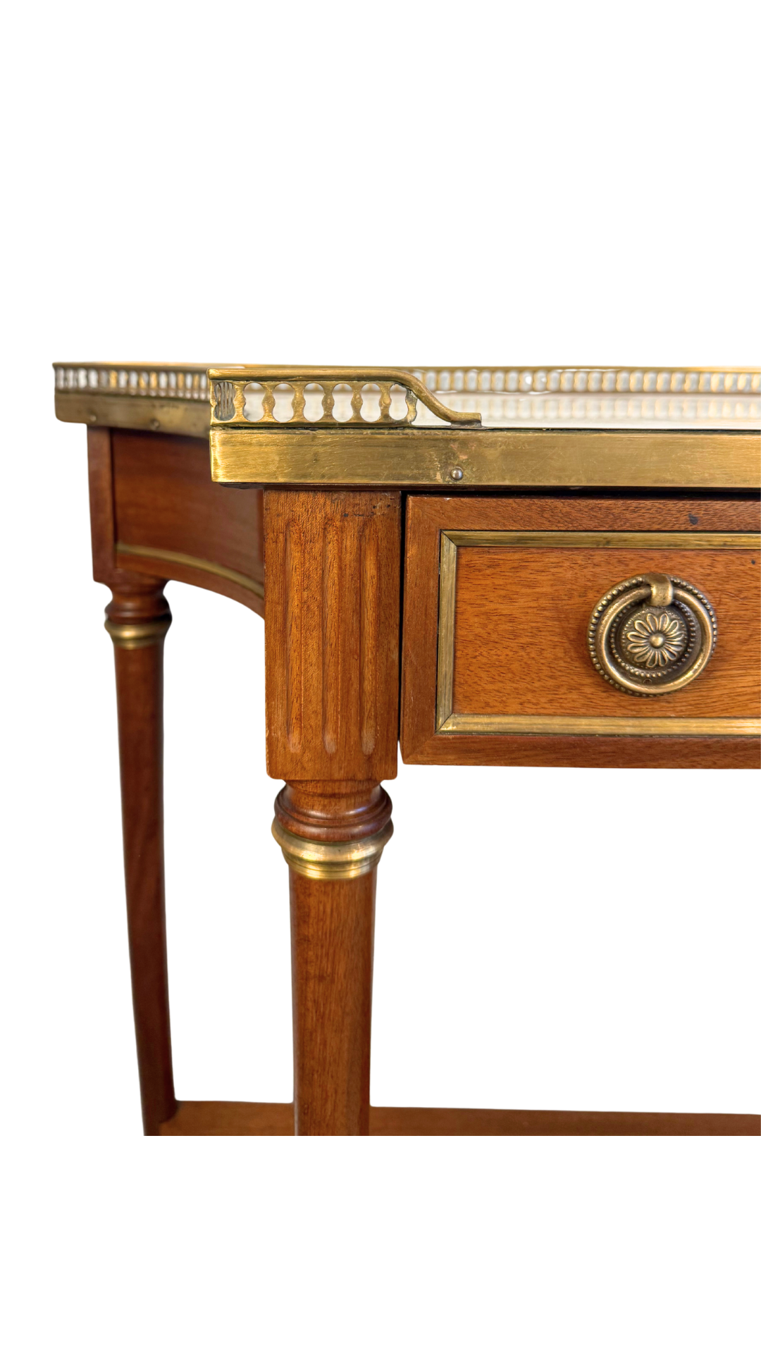 French Louis XVI Style Marble-Top Console Table with Brass Gallery