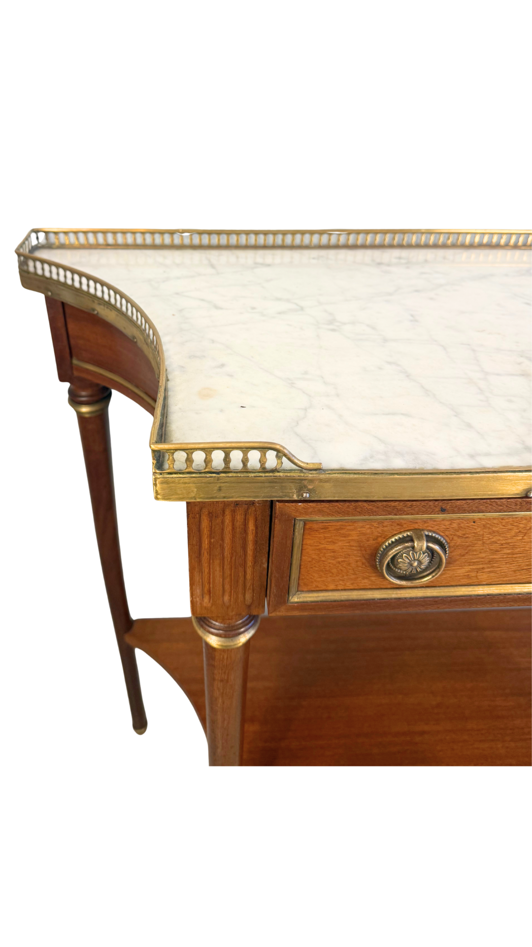 French Louis XVI Style Marble-Top Console Table with Brass Gallery