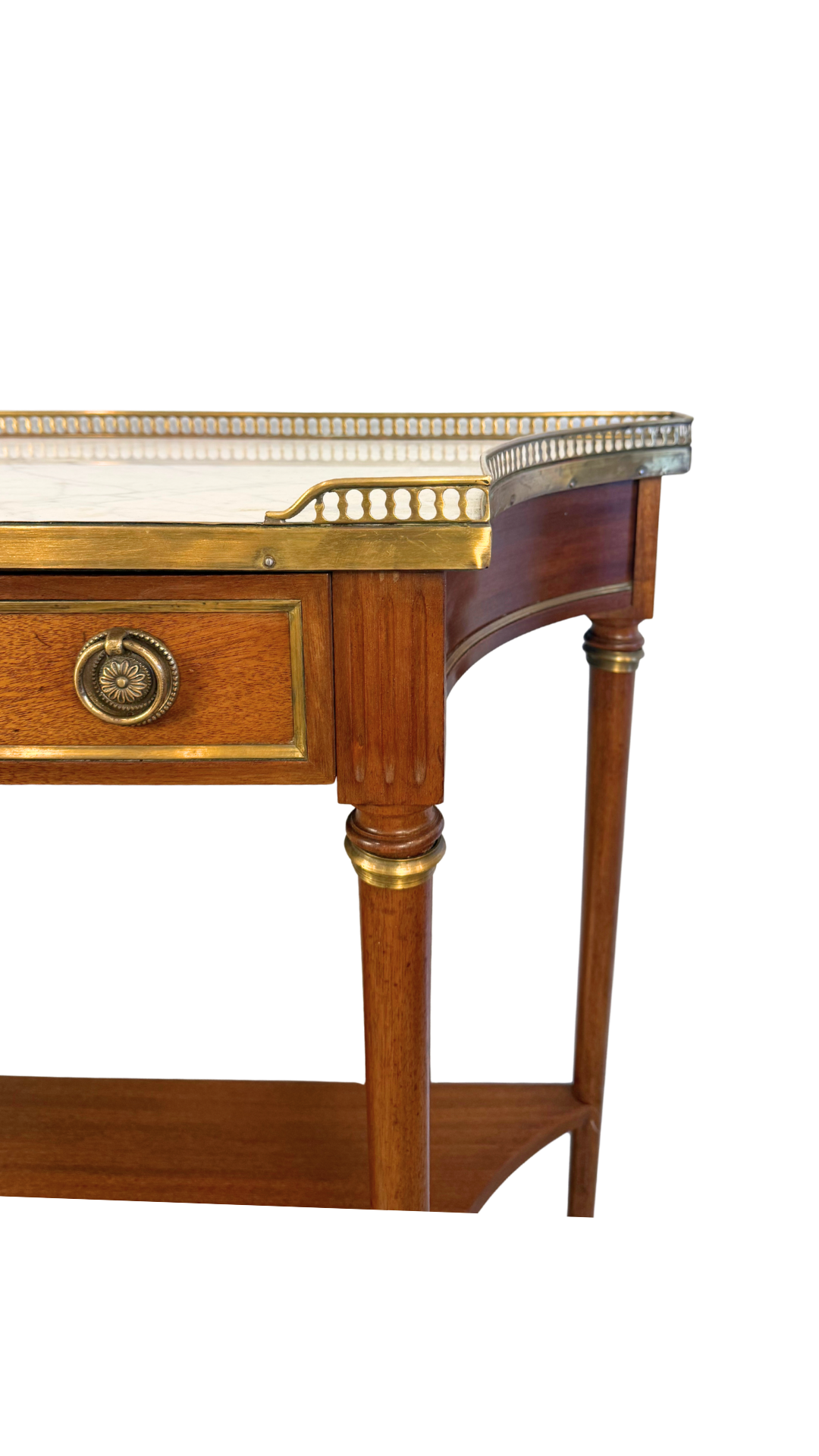French Louis XVI Style Marble-Top Console Table with Brass Gallery