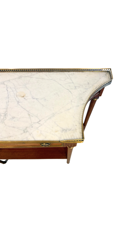 French Louis XVI Style Marble-Top Console Table with Brass Gallery