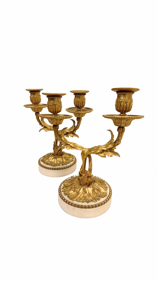 Alabaster and Bronze Candelabra Set