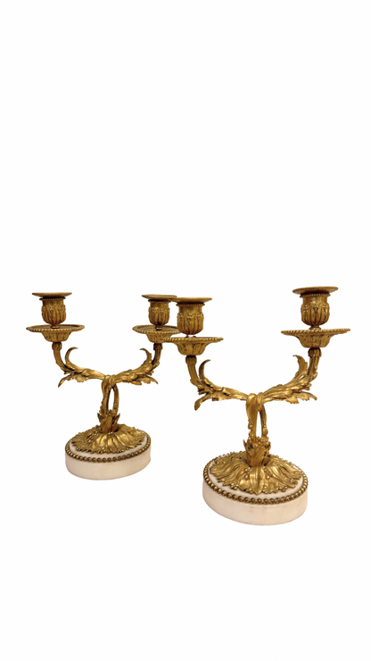 Alabaster and Bronze Candelabra Set