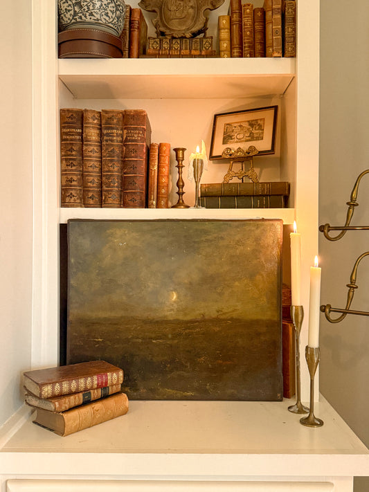 Antique French Moonlight Landscape Oil Painting