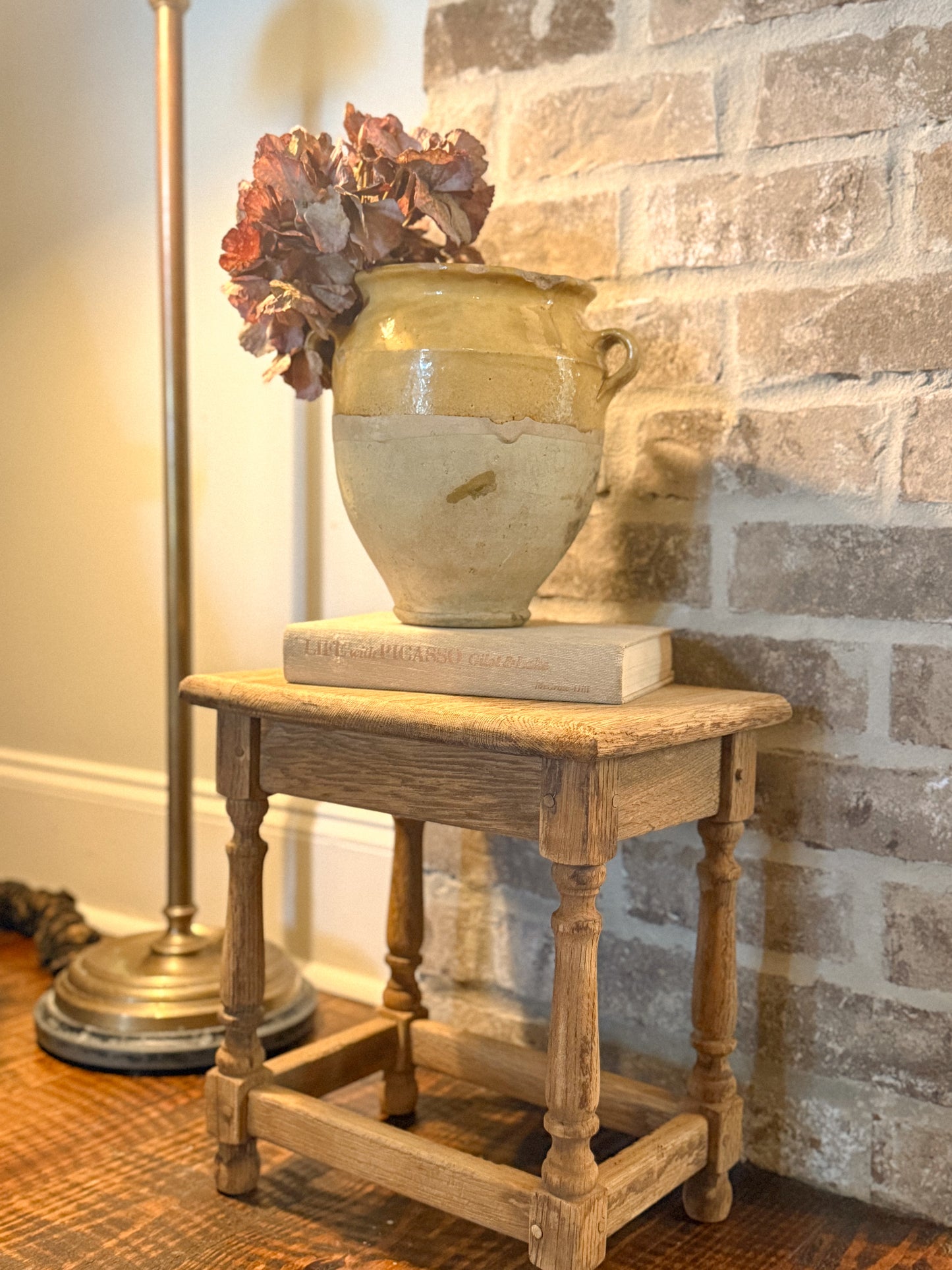 French Oak Stool with Turned Legs