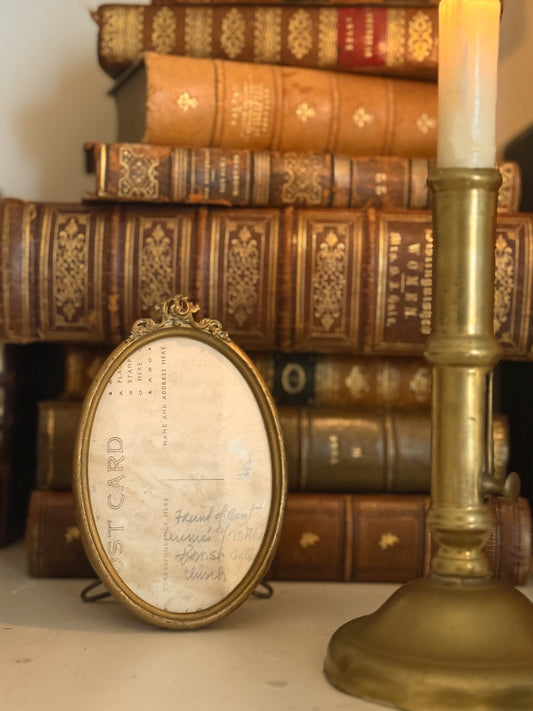 Vintage Oval Gilt Tabletop Frame with Crest Detail