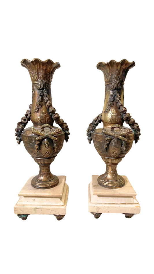 French Bronze Marble Urn Vases