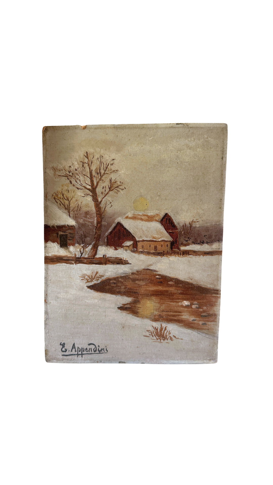 French Winter Oil Painting on Canvas Board (E.Appendini)