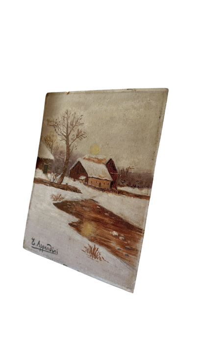 French Winter Oil Painting on Canvas Board (E.Appendini)