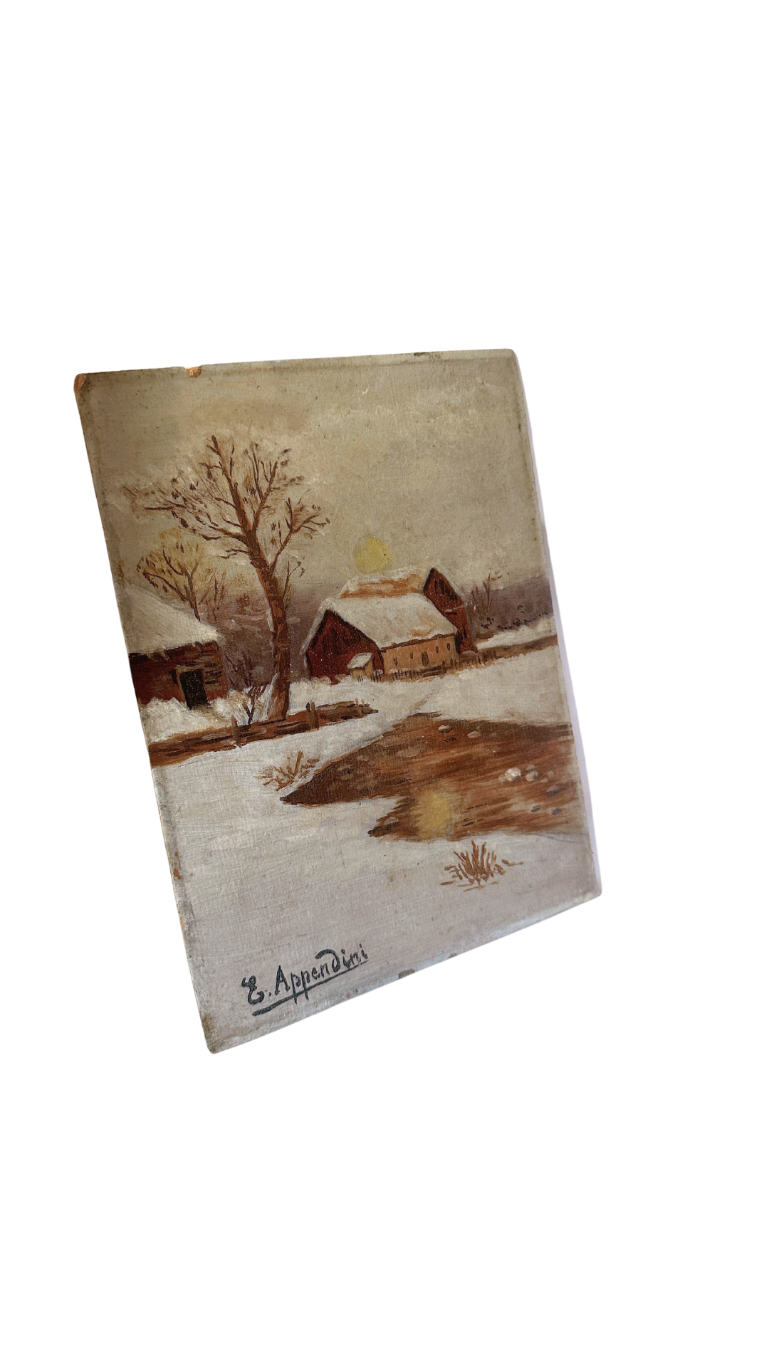 French Winter Oil Painting on Canvas Board (E.Appendini)