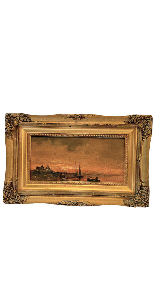 Antique Painting of Sunset Framed