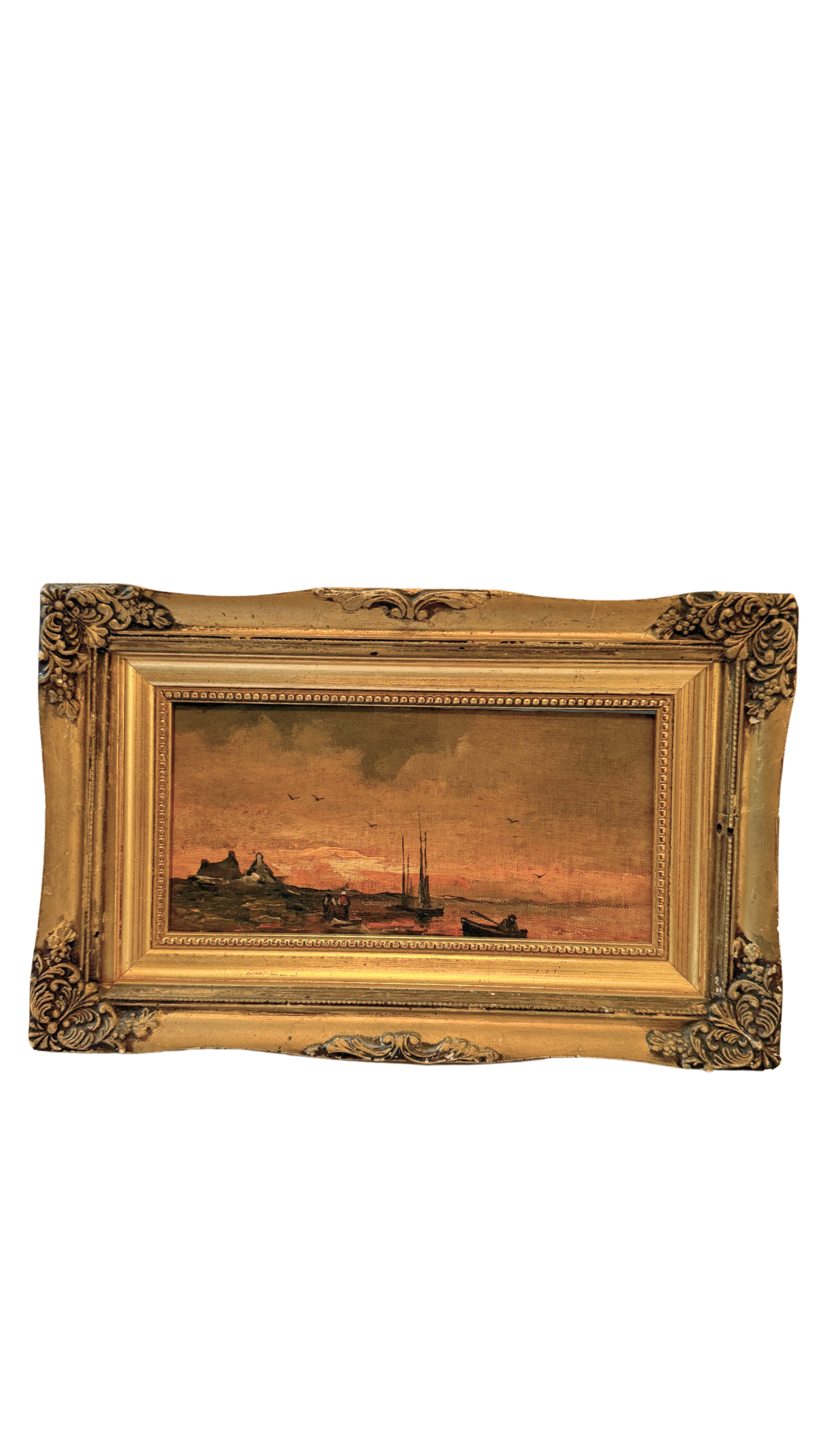 Antique Painting of Sunset Framed